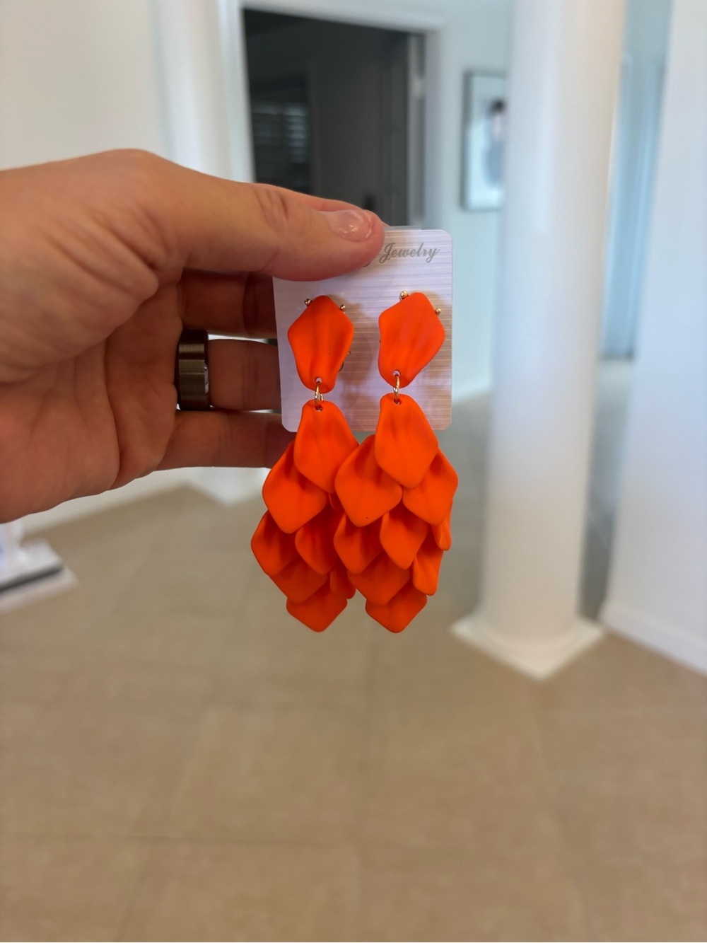 Clip On Petal Cascade Drop Earrings - Orange